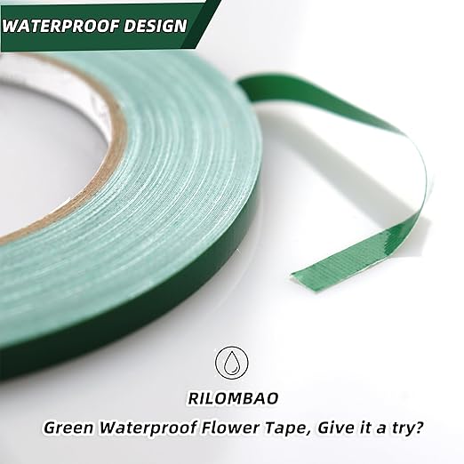 2 PCS Green Floral Tape, 0.25" Flower Stem Wrap Tapes, Waterproof Florist Tape - Multipurpose Adhesive Florist Tapes for Binding Fresh, Flower Bouquets and Floral Craft (98Ft/33Yd/Roll)