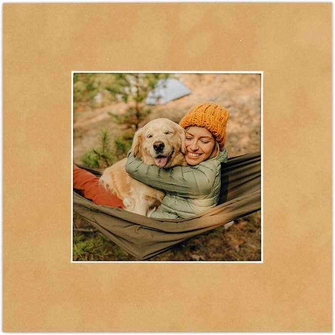 8.5x11 Mat Bevel Cut for 7x9 Photos - Acid Free Beige Suede Precut Matboard with Backing Board and Crystal Clear, Self Seal Photo Mat Bag - for Pictures, Photos, Framing - 4-ply Thickness