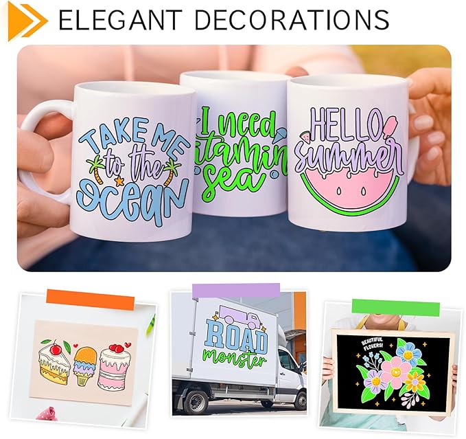 GIRAFVINYL Neon Permanent Vinyl 5 Sheets - 12”x12” Easy to Weed Bright Color Neon Permanent Adhesive Vinyl for Mugs, Sign, Banner,