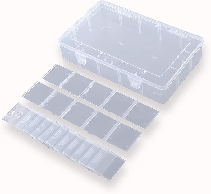 2 Pack Plastic Small Crafts Storage Boxes with Adjustable Dividers (15 Grid)
