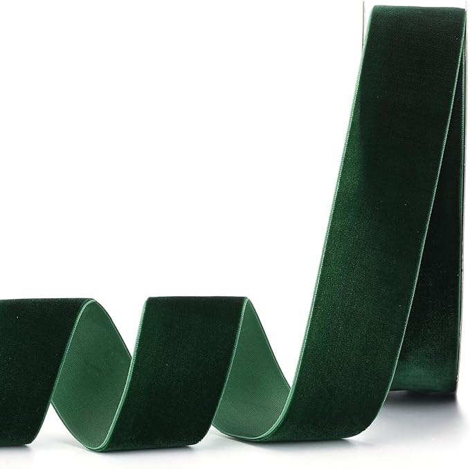 Dark Green Velvet Ribbon,1-1/2"W x 20Yd Single Face,Great for Gift Wrapping,Hair Bows,Handmade Craft and Christmas,Wedding Decoration (1-1/2" Dark Green)