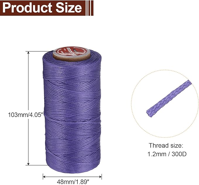 uxcell Flat Leather Sewing Waxed Thread, 140m / 153 Yards Polyester Wax String, 300D Wax Stitching Cord for Leather Crafts, Bookbinding, Bracelets Braided, Light Purple