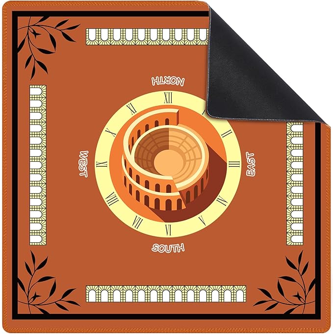 Mahjong Mat for Table 31.5"x31.5", MahJongg Mat Cloth Cover with Game Rules, Mahjong Tablecloth for Poker, Board Games Table Mat, Card Games, Tile Games, Dominoes (Roman Colosseum)