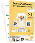 TransOurDream Upgraded Iron on Heat Transfer Paper for T Shirts (20 Sheets, 8.5x11") Iron on Transfers for Light Fabric Printable Heat Transfer Vinyl for Inkjet Printer (TOD-4)
