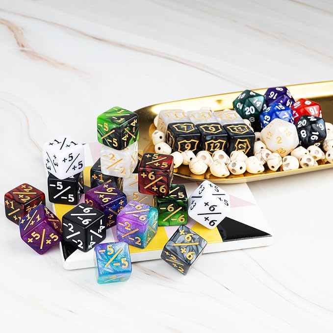 78 Pieces MTG Dice Counters Bulk Life Keyword Counter Dice Set Plus 1/+1 Buff Ability Tokens for MTG, TCG, Cards Gaming Accessories