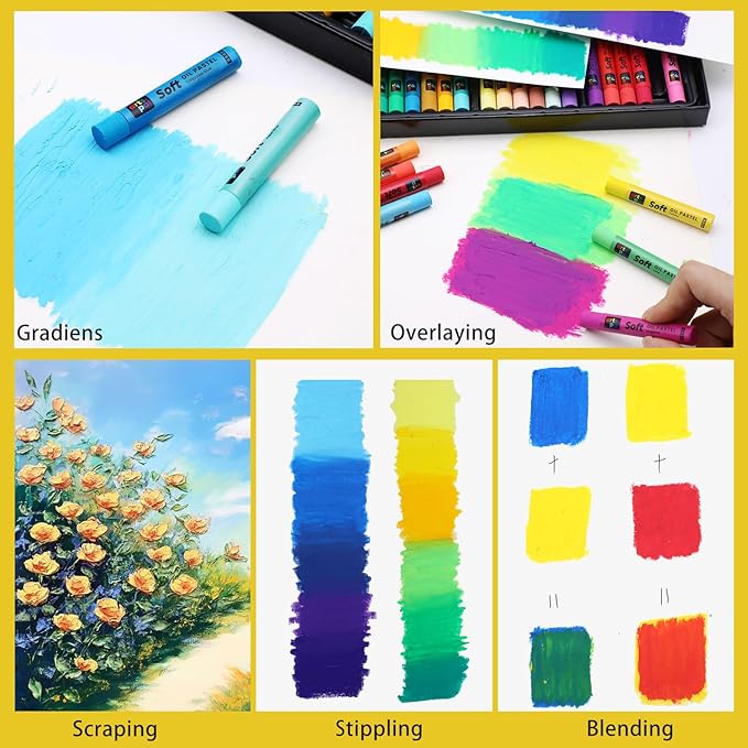 Soft Oil Pastels Set of 48 Vibrant Colors, Smooth and Soft Oil Pastel Crayons for Artists, Beginners, Teachers, Students, Great Blending and Layering for Art Supplies, Art Painting, Drawing