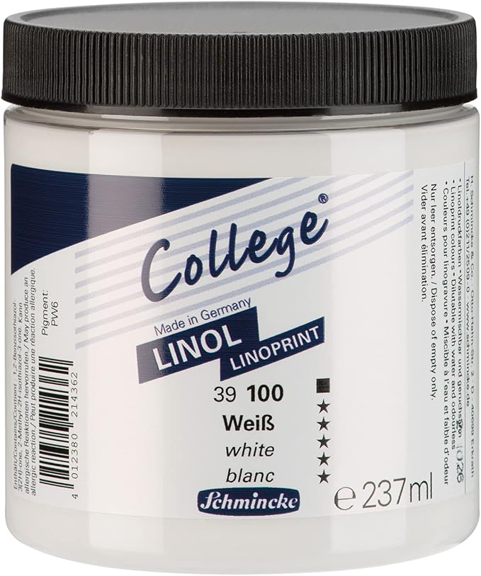 Schmincke - College Linol, artists' lino printing inks, white 237 ml, 39100053, low-odour water-based lino printing ink, lightfast, even print