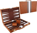 Backgammon Set - Classic Board Game with Premium Leather Case - Portable Travel Strategy Backgammon Game Set for Adults, Kids (18inch, Brown)