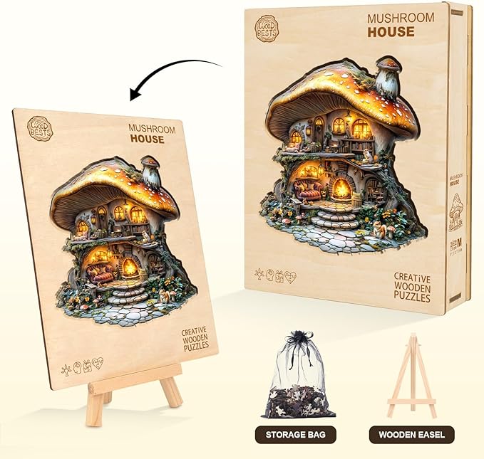 Wooden Puzzles for Adults, Mushroom House Puzzles, Wood Adult Puzzle, Birthday Gifts for Puzzle Lover (L-13.1 * 13.4 in 290pcs)