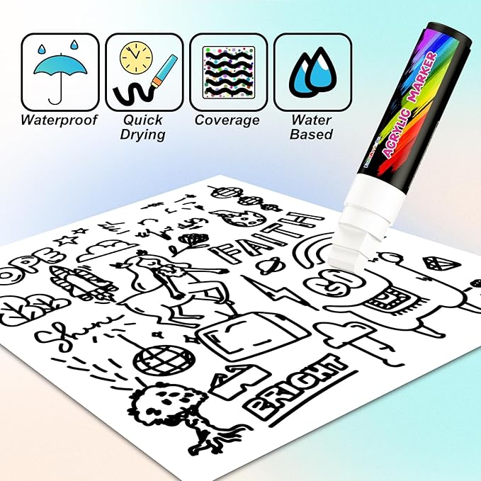 FansArriche Acrylic Paint Markers, 15mm Jumbo Felt Tip, 3 White Waterproof and Permanent Paint Pens for Tagging, Signs, Calligraphy, and Outdoor Paintings