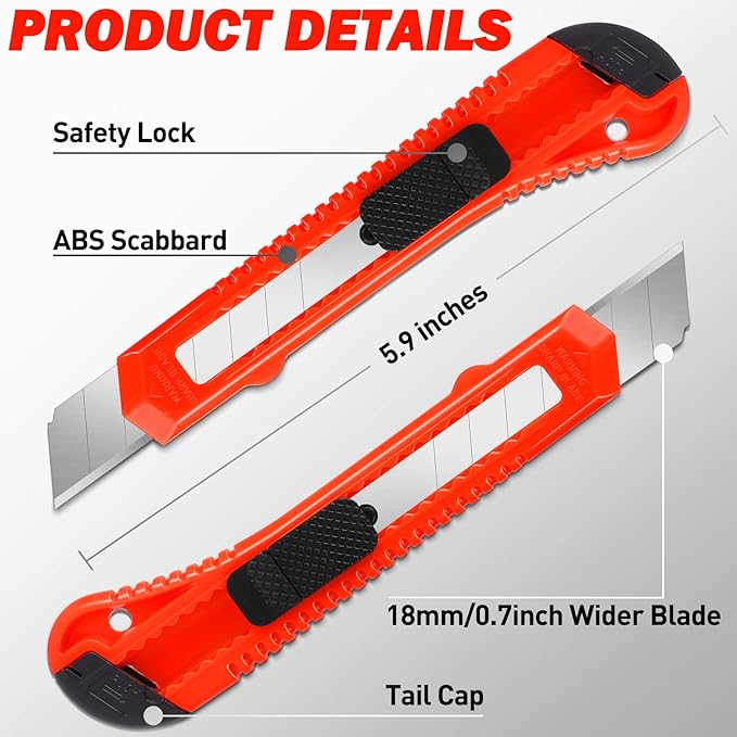 DIYSELF 14 Pack Box Cutter Retractable, Box Cutter Knife with 18mm Wide Utility Blades, Sharp Utility Knife Retractable, Box Cutters for Office, Home, Arts Crafts, Hobby, Cardboard, Paper