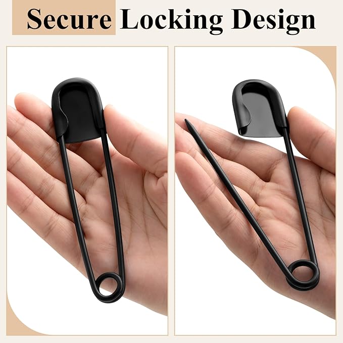 Juexica 20 Pcs 5 Inch Jumbo Stainless Steel Safety Pins Large Heavy Duty Huge Strong Laundry Pins for Upholstery Sewing Quilting Key Rings Craft Outdoor (Black)