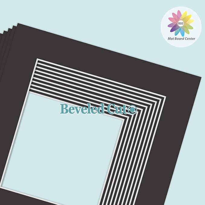 MBC Mat Board Center, 10 Pack 8x8 for 6x6 Black Picture Mats Frame Mattes, Bevel Cut, Acid Free, 4-ply Thickness