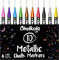 Chalkola Extra Fine Tip Metallic Chalk Markers (10 Pack, 1mm Point) - Liquid Chalk Pens for Chalkboard, Blackboard, Bistro Menu, Car Windows, Glass, Acrylic Board - Thin Erasable Wet Erase Paint Ink