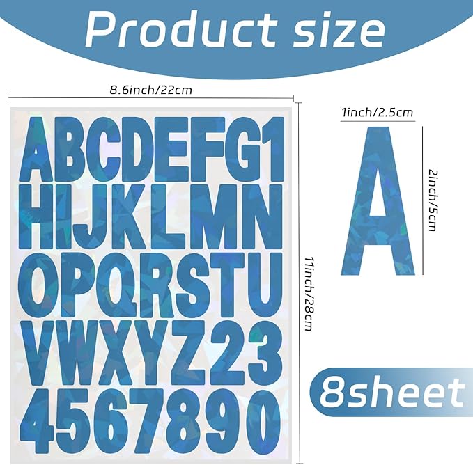 Starboling Letter Stickers,2 inch 8 Sheets Dark Blue Alphabet Sticker,Self Adhesive Vinyl Letter Stickers Mailbox Numbers,for Arts Crafts Outdoor Sign Poster Mailbox Sign Doors Mailboxes Car Truck