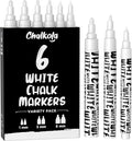 Chalkola White Chalk Markers - White Dry Erase Liquid Chalk Pens for Chalkboard, Blackboard, Window, Bistro, Car Glass, Board, Signs - Variety Pack of 6 - (2x) 1mm, 3mm & 6mm