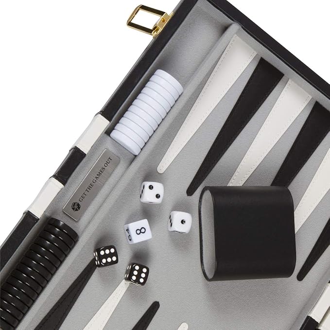 Get The Games Out Backgammon Set, Classic Board Game Case, 2 Players, Includes Strategy & Tip Guide, Perfect for Parties and Family Game Nights - Large, Black