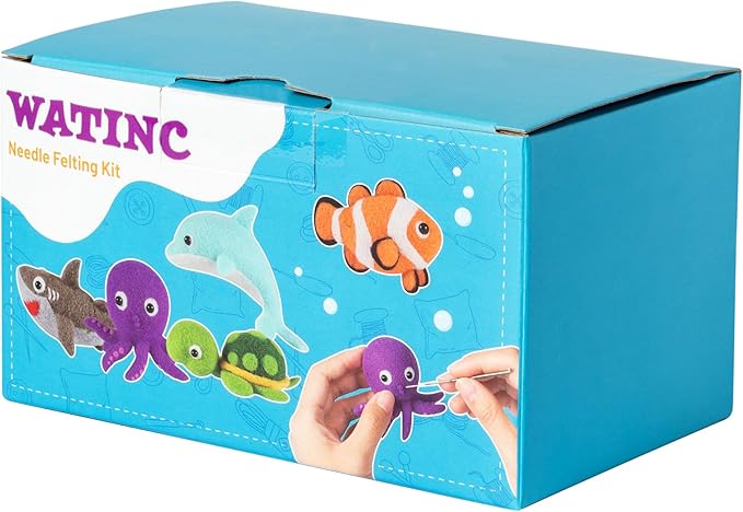 WATINC Needle Felting Kit - 5 Set Unique Different Cute Doll Wool Felt Needle Tools Foam Pad Instruction, DIY Home Decoration Craft Party Supplies for Art Work Starter Beginners (Sea Animal)