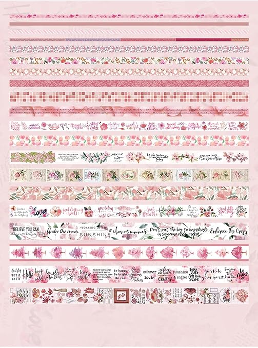MAFELOE Decorative Vintage Washi Tapes Set 20 Rolls 2 Meters Long, Adhesive Scrapbook Junk Journaling Art Craft Collage Supplies-Forest Dream Series-Pink (WT-M4-SLMJ)
