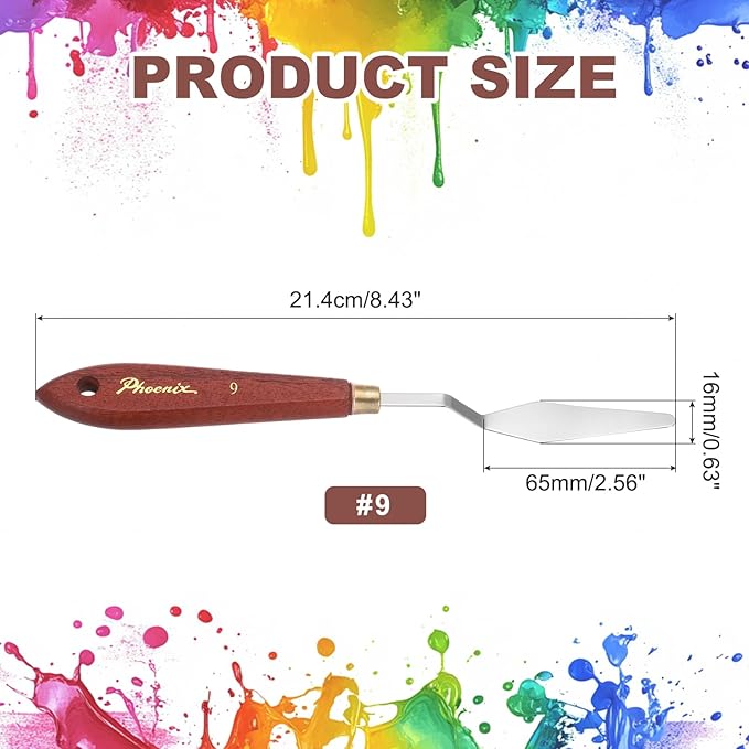 MECCANIXITY Pack of 1 Palette Knife No.9, 8.4" Long Palette Knives with Stainless Steel Flexible Spatula Pallet Knife and Wood Handle for Scraping, Mixing, Oil Acrylic Painting Canvas