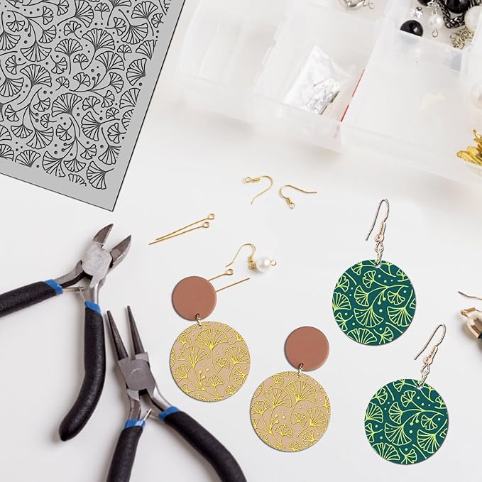 Arbuya Ginkgo Leaves Polymer Clay Texture Mat -Autumn Leaves Texture Sheet for Polymer Clay Jewelry Making, Earring Charms, DIY Craft Supplies
