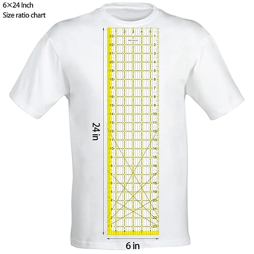 Acrylic Ruler 7 Piece Set, Non Slip Rings 50 Pieces, Quilting Rulers, Size (6"x24"), (2"x24"), (3"x18"), (3"x8"), (1.5"x12"), (1"x12"), (1"x6") (Yellow-7 Piece Set)