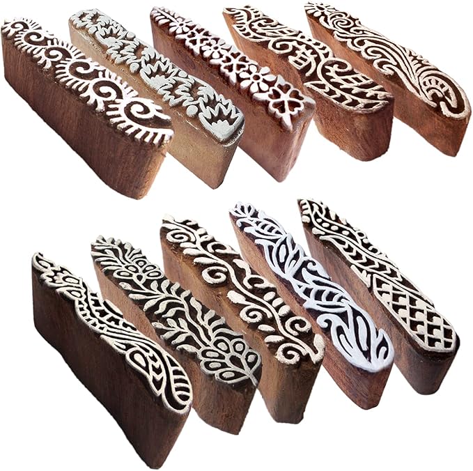 Clay Printing Stamps Urban Border Design Wood Blocks (Set of 10) Htag2157