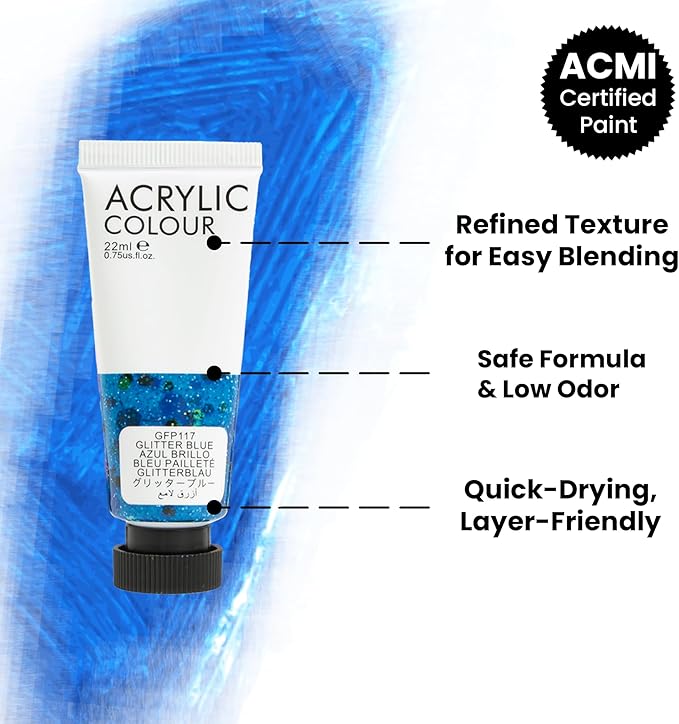 Acrylic Paint Set - 48 Piece Set (48 x 22ml) Tubes in Rich Vibrant Colors - Pigments Formulated for Opaque, Vibrance Perfect for Beginners, Students, Professionals, Artists Painting Different Mediums