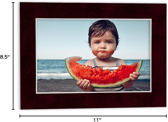 Pack of 25 Acid Free 8.5x11 Mats Bevel Cut for 7x9 Photos - Dark Red Suede Precut Matboards With Backing Boards and Clear Photo Mat Bags For Pictures, Photos, Framing - 4-ply Thickness