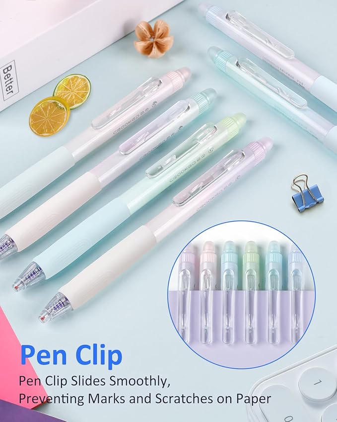 Solati Erasable Pens, 6 Pack Fine Point 0.5mm Black Erasable Gel Pens with 360°Rotating Erasers, Make Mistakes Disappear, Comfort Grip for Drawing, Writing, Planning, and Crossword Puzzles (Blue Ink)