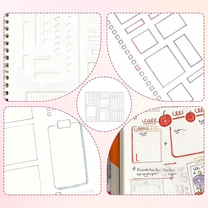 3 Pcs Journal Stencil Set – Reusable Flexible Templates for Dotted Journals & Planners, Drawing & Lettering Aids for DIY Checklists, Calendars, Scrapbooking & Daily Tracking (C)