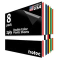Trotec TroLase | 12"x12"x1/16", 8 Pcs | Multicolor | 2 Ply | Modified Acrylic | Laser Engraving Double Color Plastic Sheet | Engraving Blanks for Laser, Saw, Guillotine | Made in USA