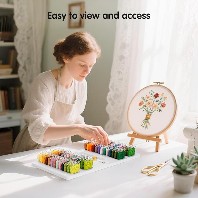 3mm Embroidery Floss Storage Organizer, 52-Slot Bobbin & Tools Tray with Magnetic, Embroidery Thread Organizer Holder for Cross Stitch Storage (Bobbins are Not Include)