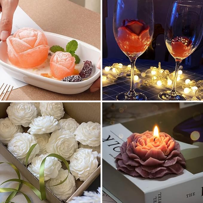 3 Pcs Peony Flower Silicone Candle Molds Set, 3D Peony and Rose Silicone Resin Soap Molds, Flower Fondant Silicone Mold for Handmade Cake Decoration Chocolate Epoxy Casting Resin Craft