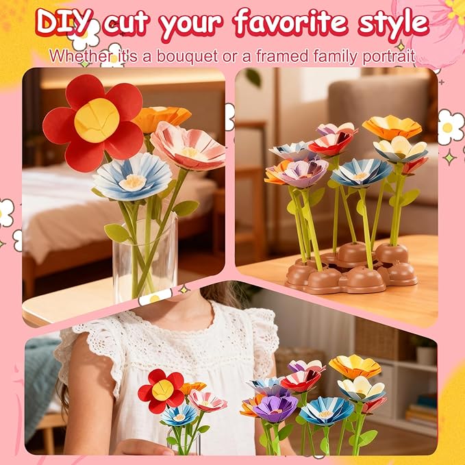 EALRIDV Fabric Flower Bouquets Toys, DIY Flower Press Kit, Creative Floral Craft Set for Kids Ages 4 5 6 7 8+ Years Old, Build Your Own for Birthday Gifts, Arts and Crafts Projects