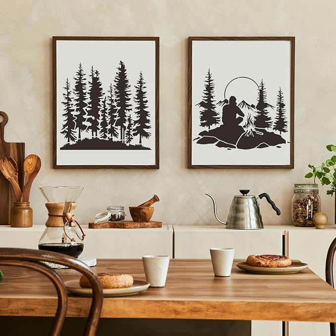Mountain Tree Stencils for Painting 12” Forest Animal Stencils Pine Tree Stencil Reusable Drawing Templates for Wood T-Shirt Fabric DIY Crafts