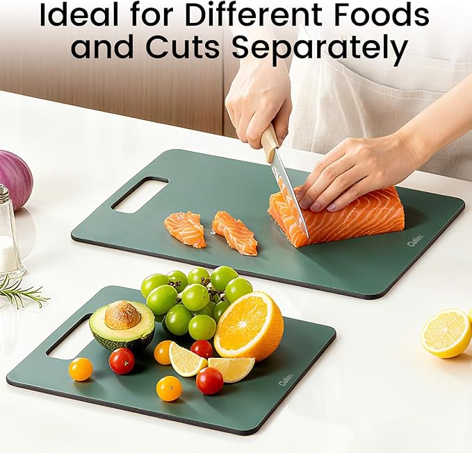 Cutting Boards for Kitchen [Set of 2], Wood Fiber Composite Cutting Board, Dishwasher Safe, Non Slip Non Toxic Chopping Board for Meat Vegetables Fruit Cheese - Green