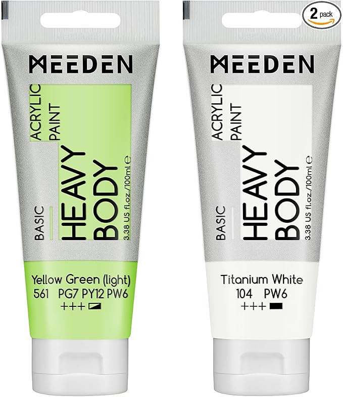 MEEDEN Acrylic Paint Yellow Green Light: 100ml/3.38oz Heavy Body Acrylic Paint Tube Bundled with Additional Titanium White Color for Art Craft Painting