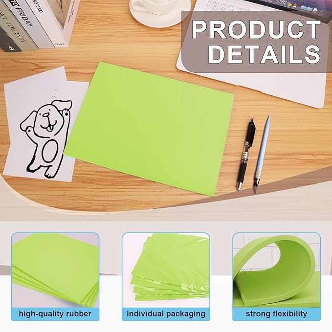 4 Pcs 8.5"x11" Rubber Carving Blocks, A4 Linoleum Blocks, Stamp Carving Blocks for Printmaking, Linocut Artists, Crafts and More,(Green) by KUKLIPJIM.