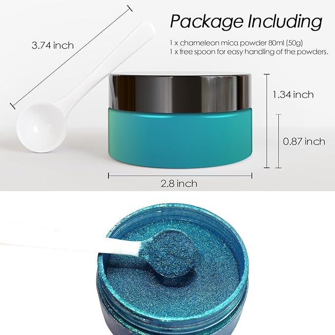 Ceya Highly Chameleon Mica Pigment, 1.8oz/ 50g Ultramarine Green Chrome Powder, Cosmetic Grade Pearlescent Effect Color Shift Pigment for Epoxy Resin, Makeup, Nail Polish, Soap Dye, Candle Making