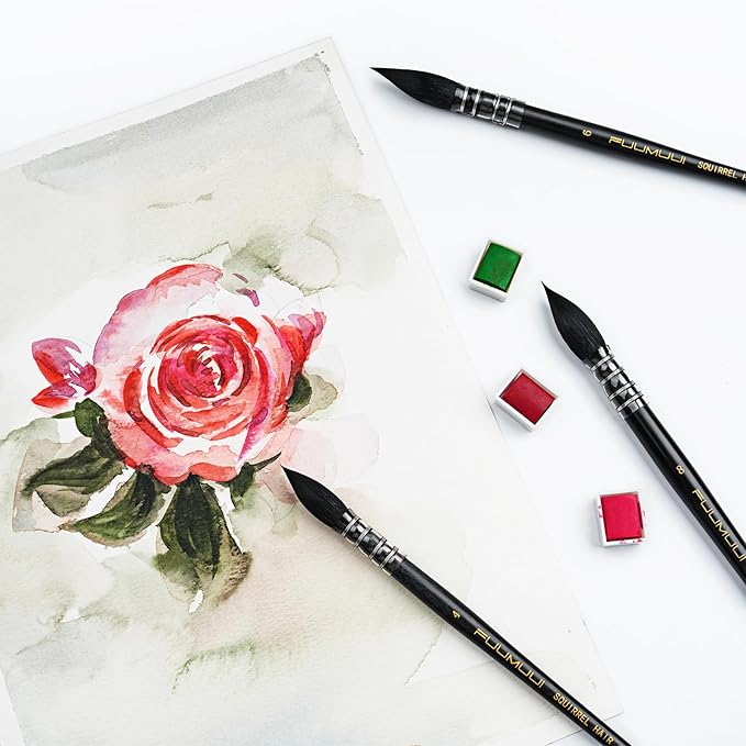 Professional Watercolor Brush, Fuumuui Natural Squirrel Hair Mop Brush, Round Quill Detail Fine Tip Watercolor Paint Brush for Water Color Gouache Ink Painting - Sizes #12