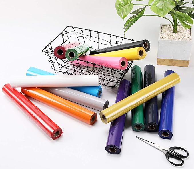 Guangyintong Silver Heat Transfer Vinyl HTV Rolls, 12" x 8ft Iron on Vinyl for T-Shirts, Glossy Surface, Easy to Cut & Weed for Heat Vinyl Design