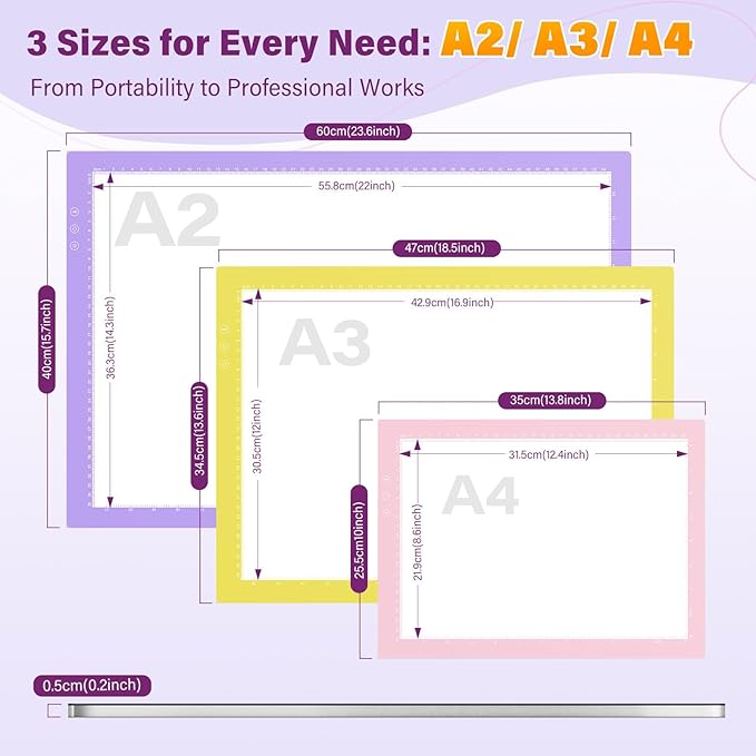 ZEXALIGHT A3 Light Box for Tracing, Light Pad for Diamond Painting with 8 Levels/Stepless Dimming Brightness and 3 Color Modes, Ultra-Thin Copy Board Light Table for Artists Tracing Drawing (Yellow)