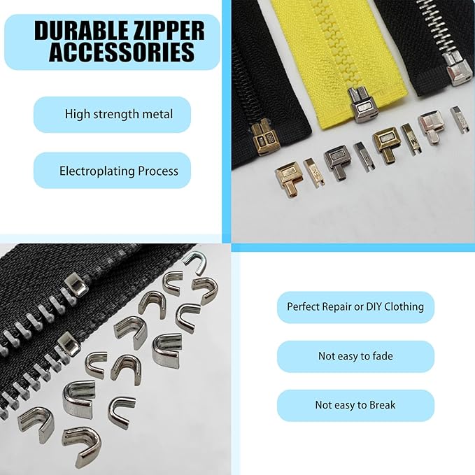 80pcs Metal Zipper Insertion Pin Kit Zipper Head Slider Accessories Stopper Repair Latch Slider Retainer Open-End Bottom Top Stops for Jackets Coats 4 Colors DIY Sewing Replacement, 4 Sizes