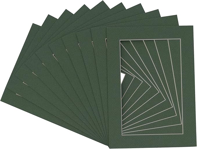 6x8 Mat for 8x10 Frame - Precut Mat Board Acid-Free Show Kit with Backing Board, and Clear Bags Hunter Green 6x8 Photo Matte Made to Fit a 8x10 Picture Frame Matboard for Framing, Pack of 100 Mats