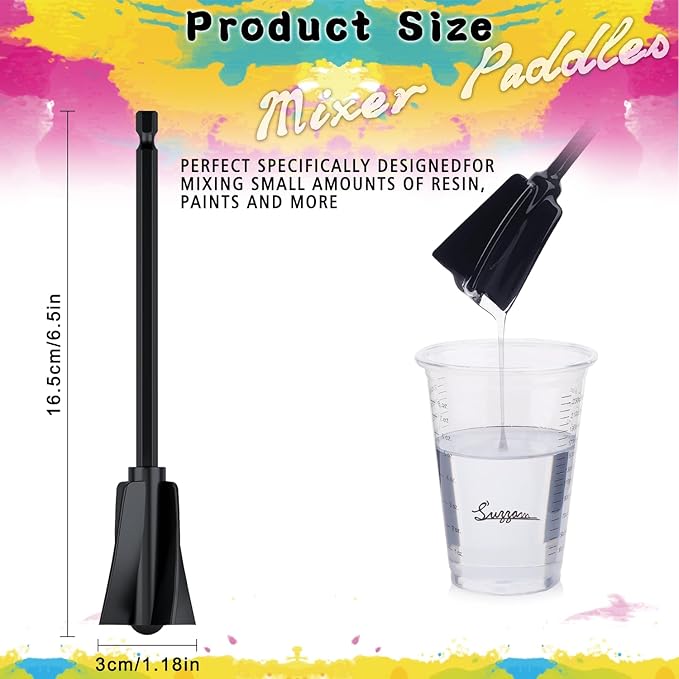 Suzzam Resin Mixer Paddles, 6 pcs Plastic Epoxy Mixer for Drill Paint Stirrer for Drill, Reusable Multipurpose for Resin Mixing, Paint Mixing