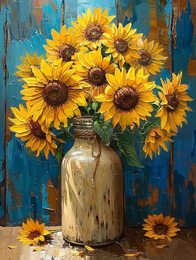 Moohue Art Crafts 14ct Counted Cross Stitch Patterns Kits Sunflowers Printed Stamped Cross Stitch Kits for Adults Needlepoint Kits (Beautiful Sunflowers)