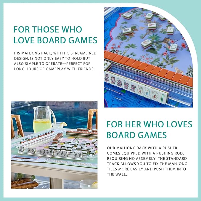 Mahjong Racks with Pushers, 4PCS Acrylic Clear Mahjong Racks, 4 Transparent Acrylic Mahjong Rack with Built in Pushers Set, Mahjong Accessories