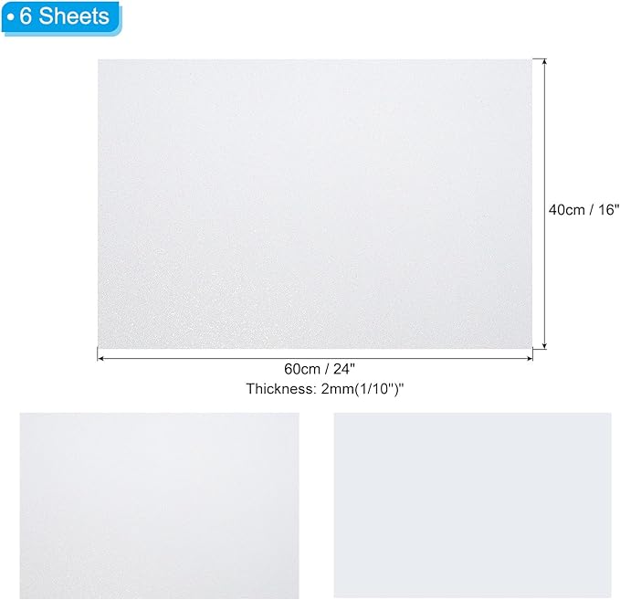 PATIKIL 2mm(1/10") Thick Non Adhesive Glitter Foam Sheet 16x24inch(40x60cm) White, EVA Shiny Foam Board for Craft, 6 Pcs