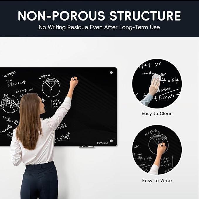 Magnetic Glass Blackboard - Glass Dry Erase Board 48"x36" Large Frameless Glass Board for Walls Office School and Home